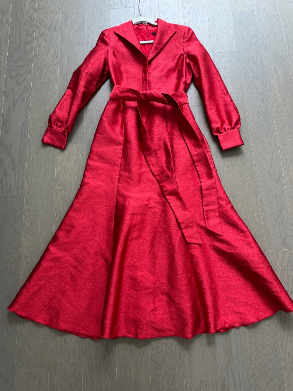 Badgley Mischka Red Long Sleeve Jacquard Collared Shirt Dress Gown - Size 10 - Picture 2 of 10